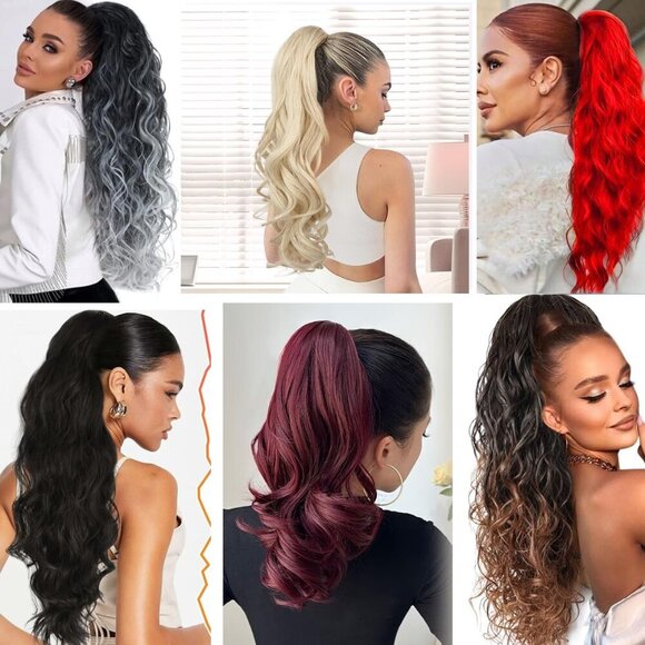 Long Curly PonyTail Hair Extensions 22Inch Light Brown Claw Wavy Ponytail Extens - Picture 6 of 6